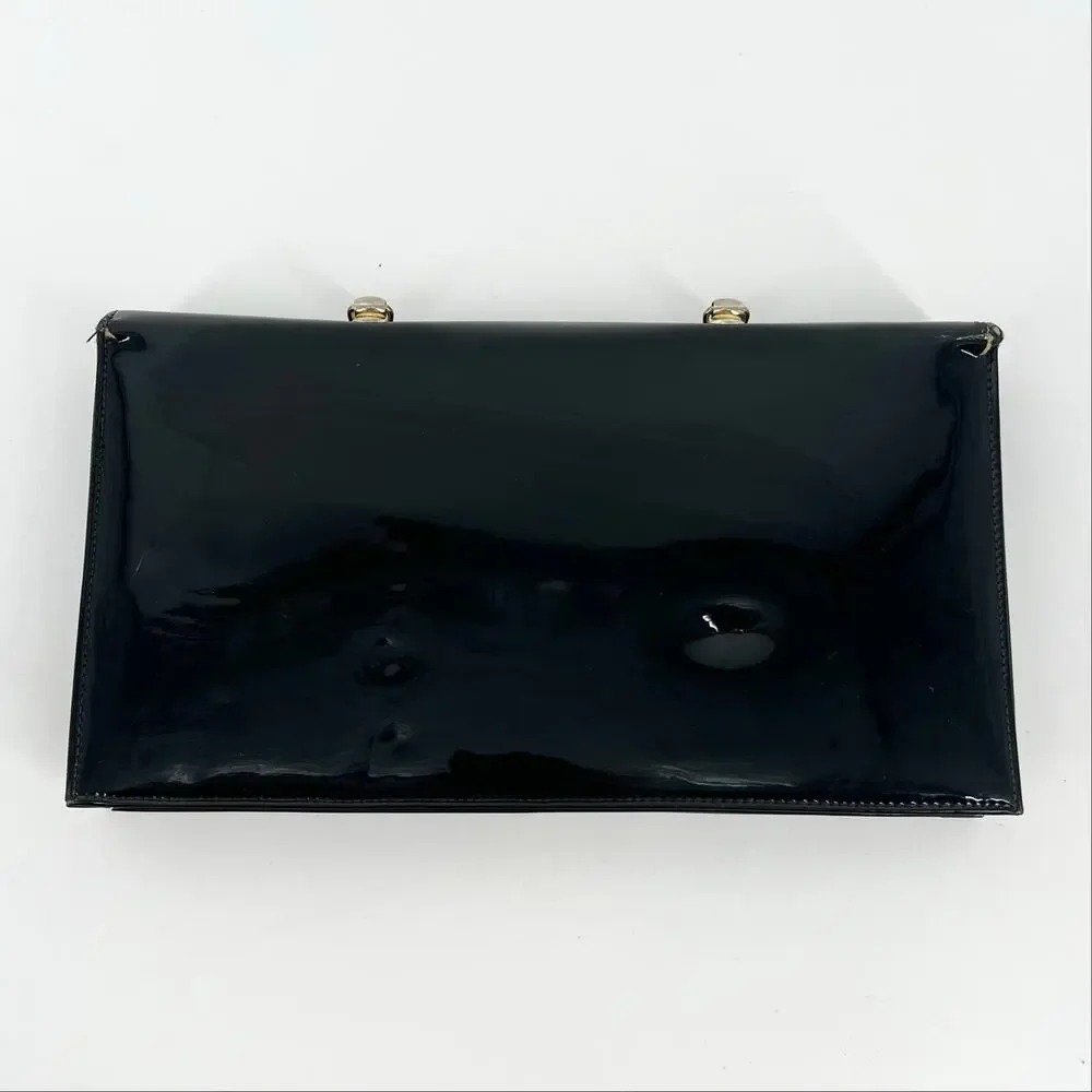80s shiny black clutch bag 1980s vintage